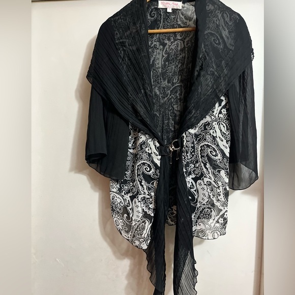 Y2K Pretty Angel Black and Gray Paisley Sheer Blouse Front closure Sz L Women - Picture 2 of 8